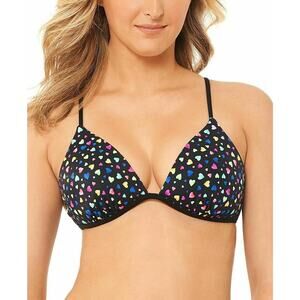 Salt+ Cove Women Confetti Heart-Print Crisscross Back Bikini Top Black M $20 NWT